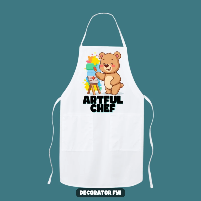Funny Bear Apron: Kitchen Canvas with This Happy Painter Design!