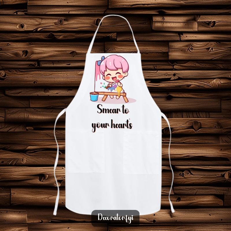 Funny artist apron with a giggling character playfully smearing paint onto a canvas, ready for artistic endeavors.