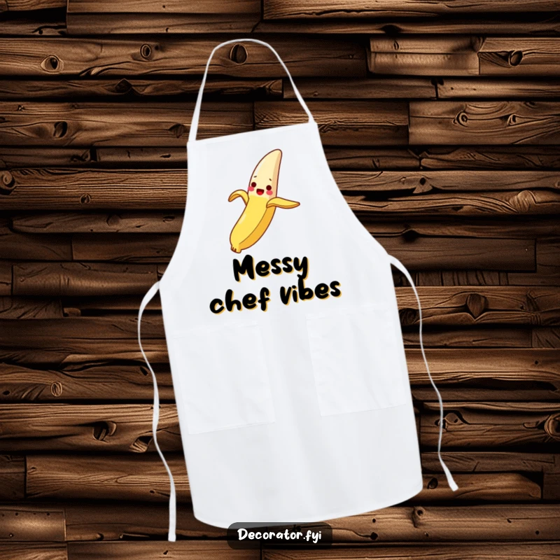 Funny Apron: A delighted banana peel slides down a slippery breadstick, making kitchen tasks humorous and stylish.