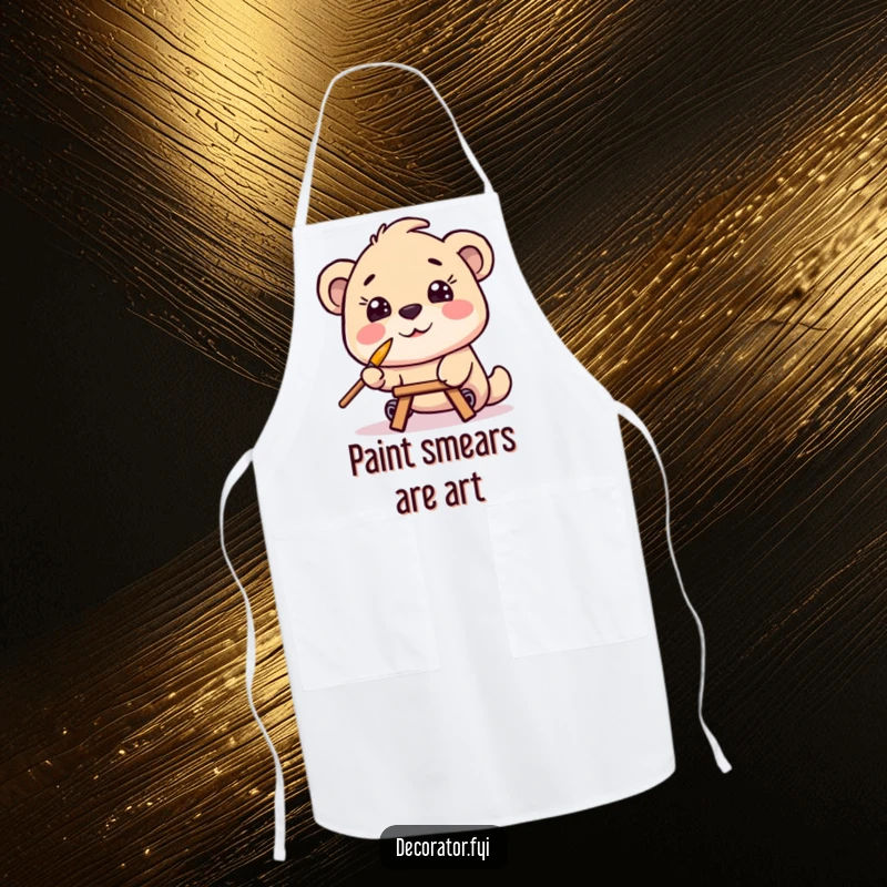 Funny apron featuring a smiling character painting with a tiny paintbrush balanced on its nose, ideal for messy creative cooking sessions.
