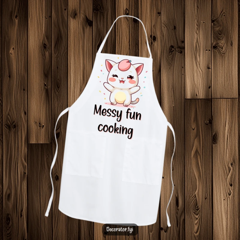 Funny apron with a mischievous character playfully adding a whimsical touch with confetti, ready for festive gatherings with humorous flair.