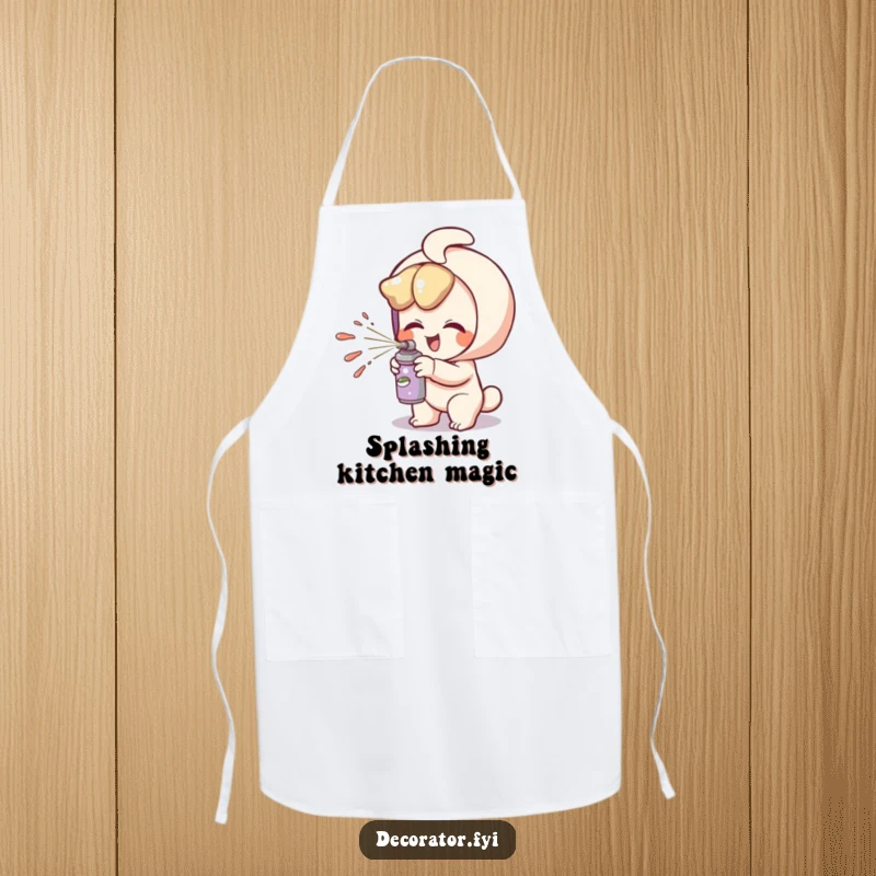 Funny apron showing a giggling character playfully spritzing paint, ideal for kitchen protection and art fun.