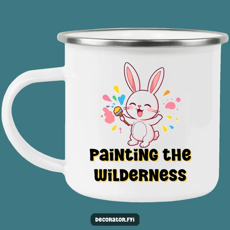 Funny Cute Bunny Painting Camping Mug, Hilarious Artist Outdoor Gift, Colorful Bunny Mug