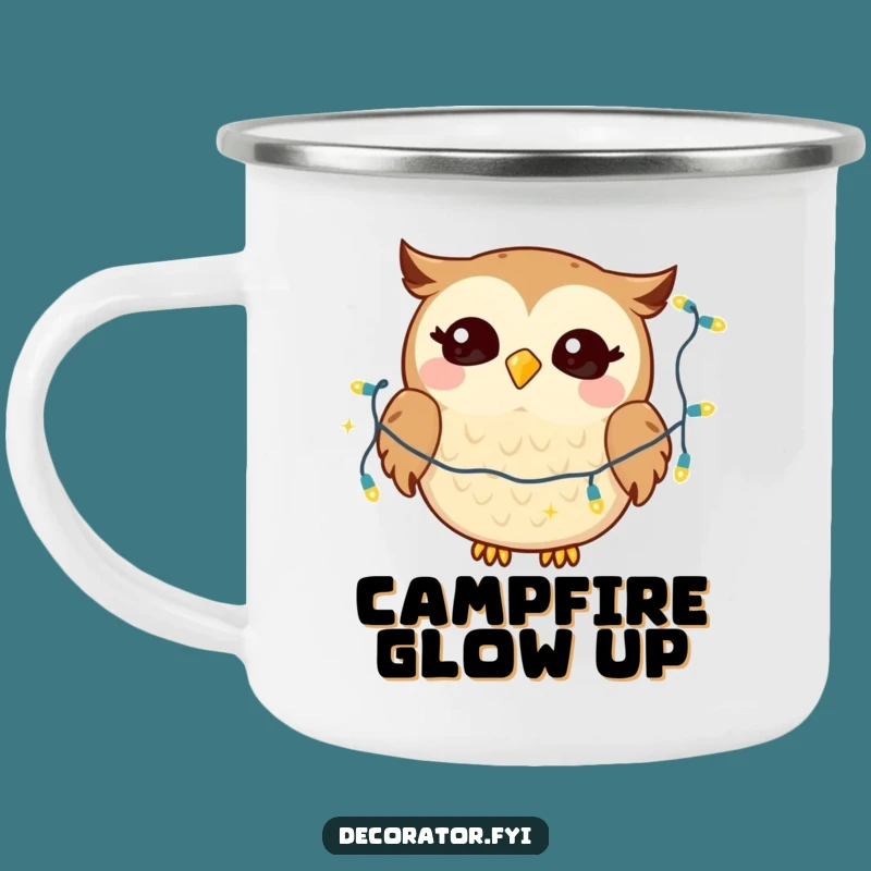 Funny Giggling Owl Camping Mug: Twinkling Lights for Outdoor Cheer