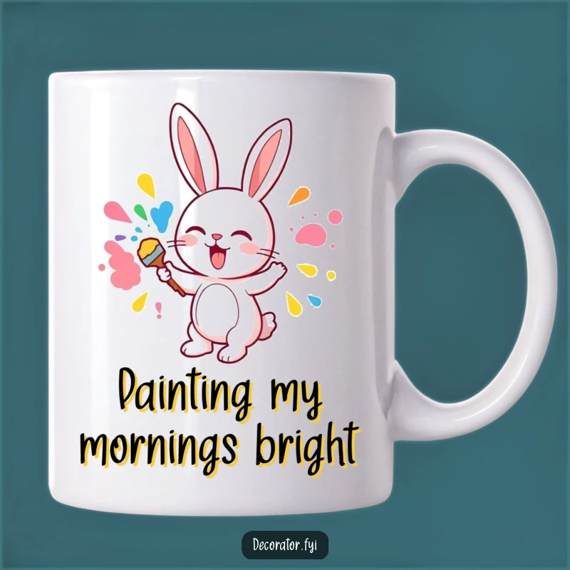 Funny Cute Bunny Painting Mug, Hilarious Artist Gift, Colorful Bunny Joy Drinkware