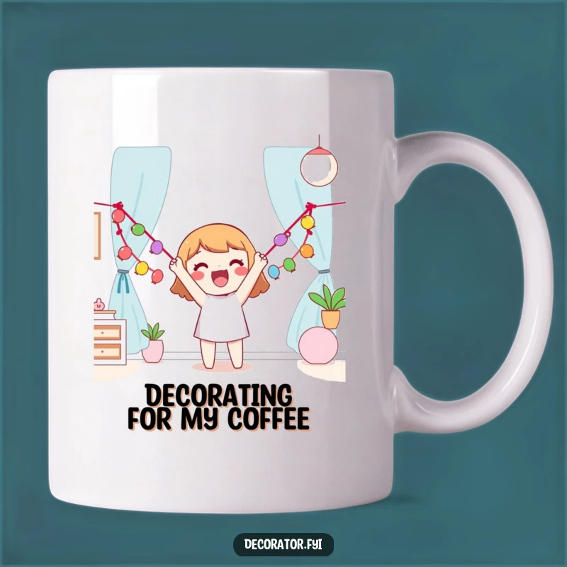Funny Happy Character Mug: Garland Decorating Fun for a Festive Gift