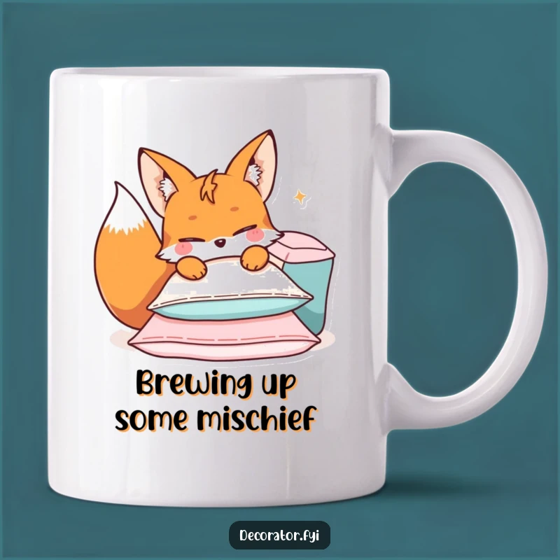 Funny Mischievous Fox Cushions Mug: Sly Cartoon Gift for Cozy Jokers