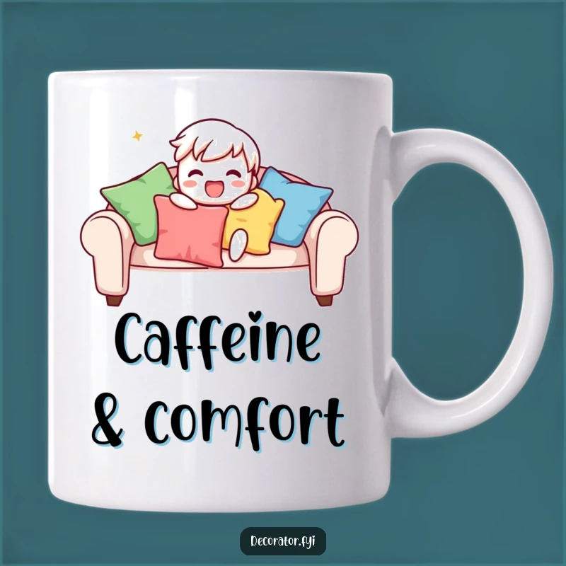 Funny Sofa Mug: Playful Character Arranging Cushions, A Perfect Funny Gift