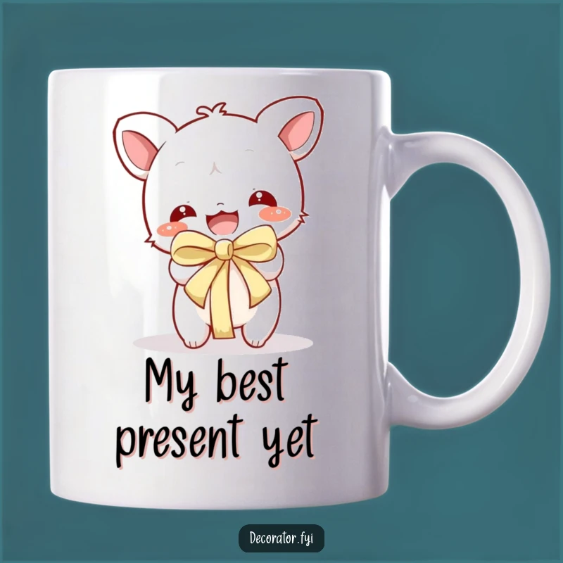 Funny Gift Mug: Playful Character Unwrapping Present, Perfect for Your Favorite Present Lover