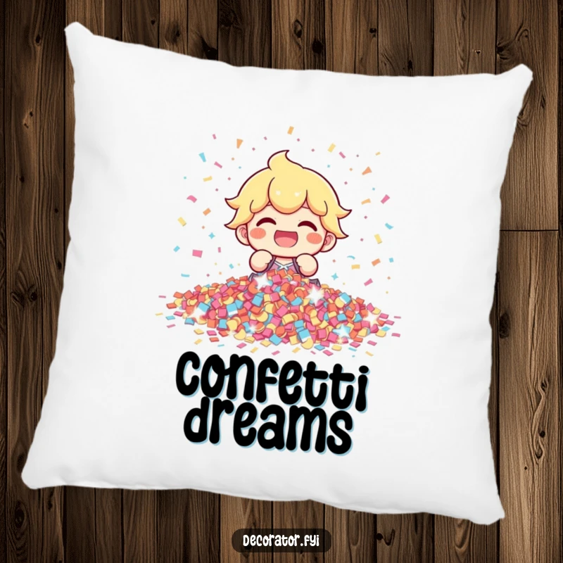 Funny character looking joyful while arranging confetti, soft and cuddly, offering comfort and festive cheer, an adorable funny gift.