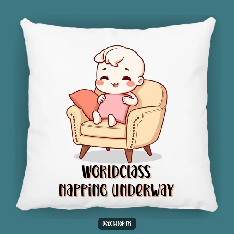 Funny Accent Pillow: Beaming Character's Stylish Armchair Design for Cozy Humor