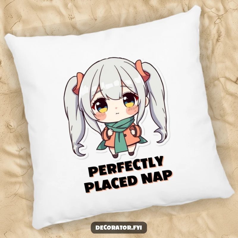 Funny pillow showcasing a determined character with intense focus placing a charming accent piece, adding a humorous touch to any cozy home setting.