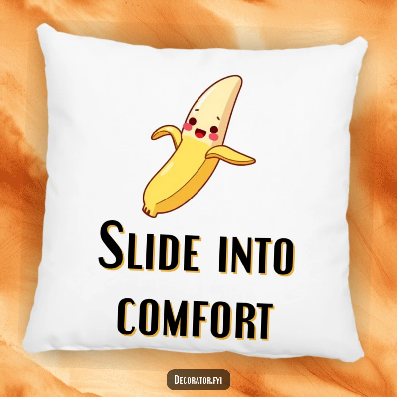 Funny Pillow: A delighted banana peel slides down a slippery breadstick, offering soft comfort and humorous appeal.