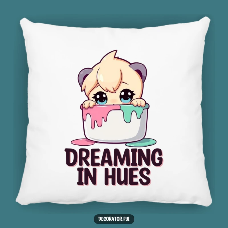 Funny Creative Pillow: Curious Character Peering into Paint Pot, Cozy Funny Gift