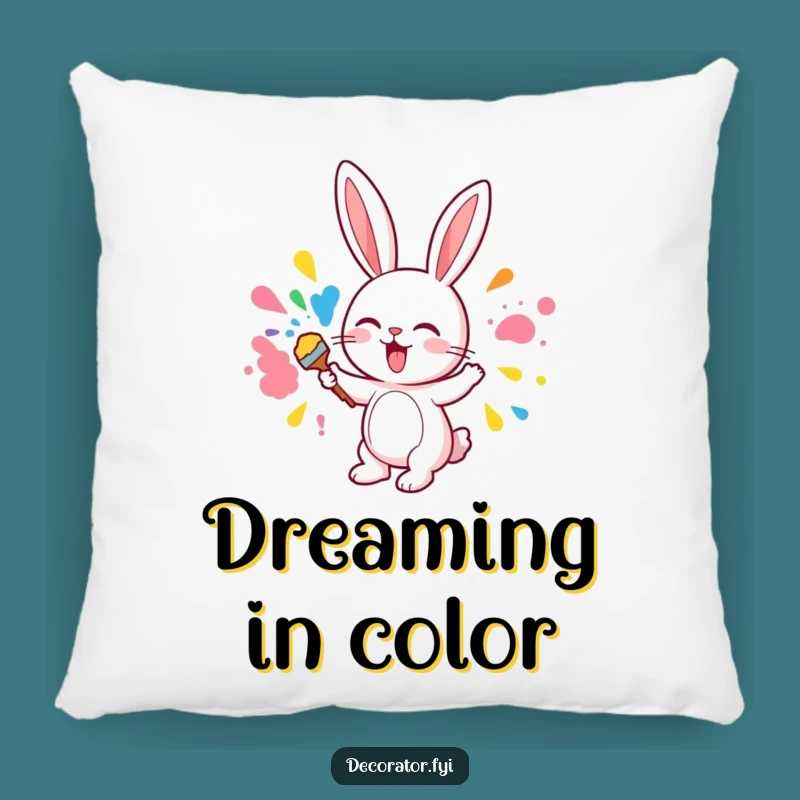 Funny Cute Bunny Painting Pillow, Cozy Art Decor, Colorful Bunny Comfort Gift