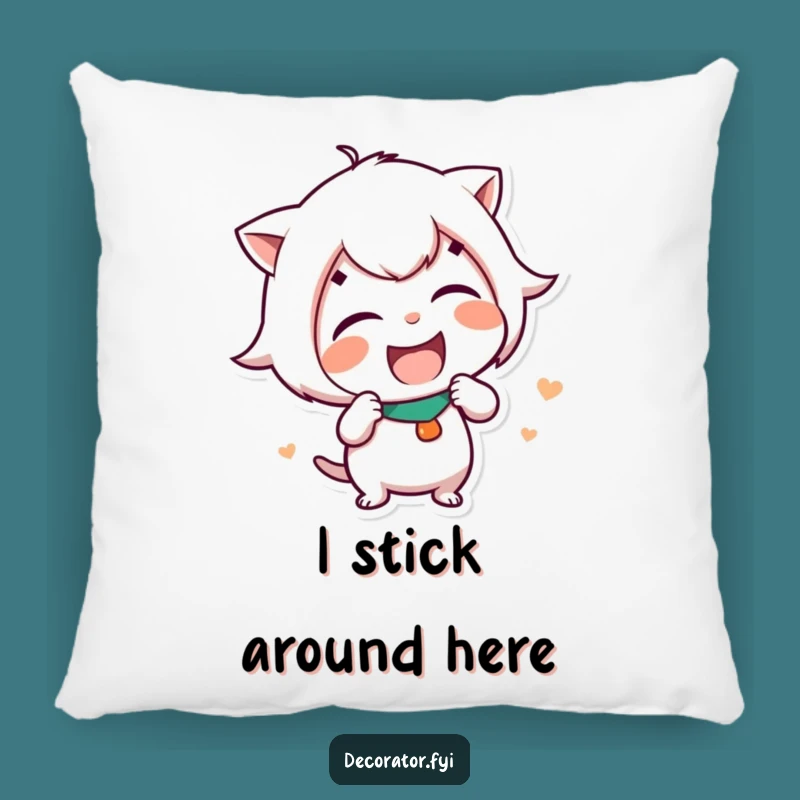 Funny Mischief Decor Pillow: Giggling Sticker Artist - Comfy Humorous Gift for Cozy Laughs!