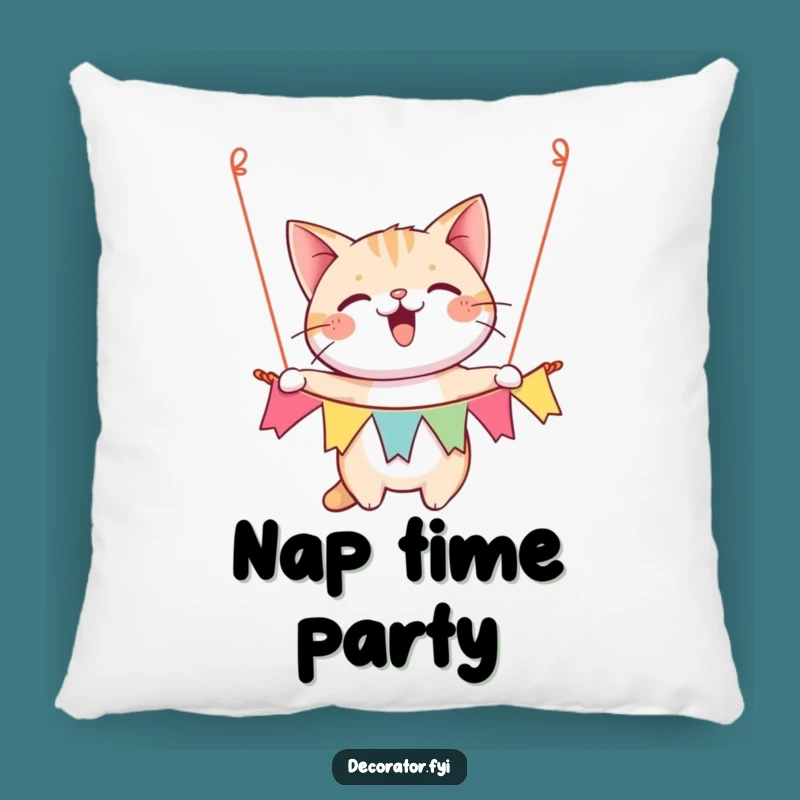 Funny Happy Cat Banner Pillow, Cozy Party Decor, Festive Feline Comfort Gift