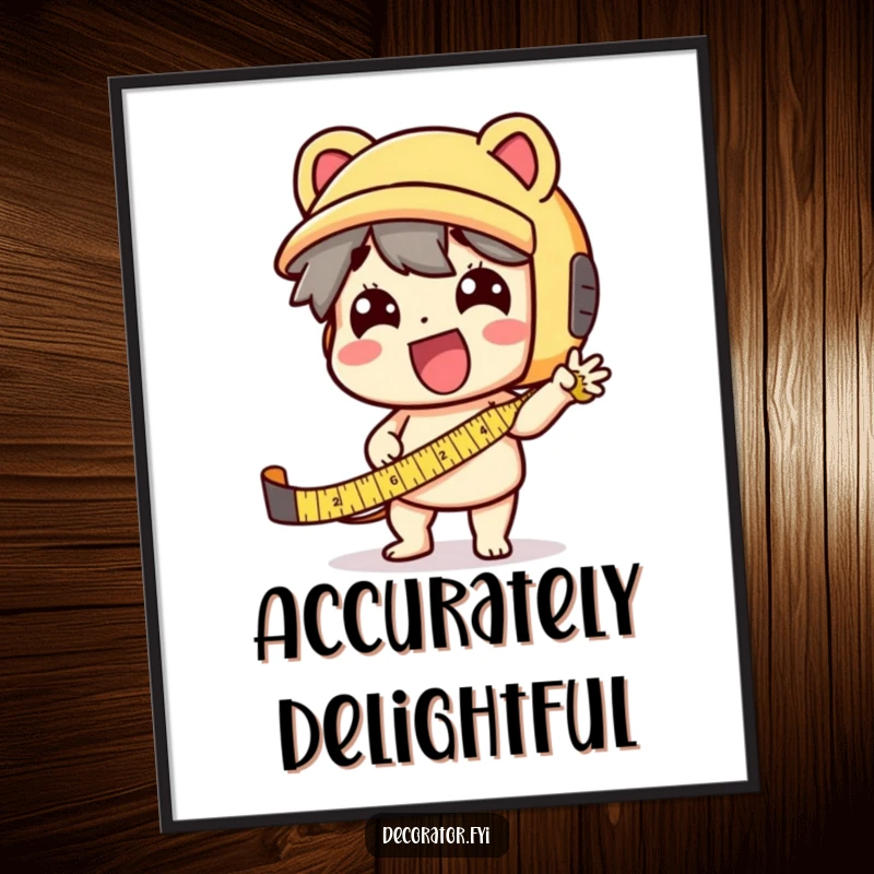 Funny Digital Art Print: A delighted character using a tape measure with extreme enthusiasm, celebrating DIY passion.