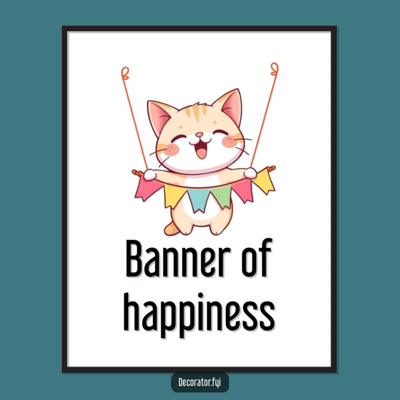 Funny Happy Cat Banner Digital Art, Hilarious Printable Decor, Festive Feline Art