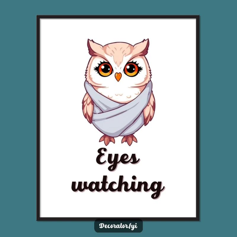 Funny Whimsical Owl Digital Art: Twinkling Eyes Draping Fabric - Humorous Instant Download