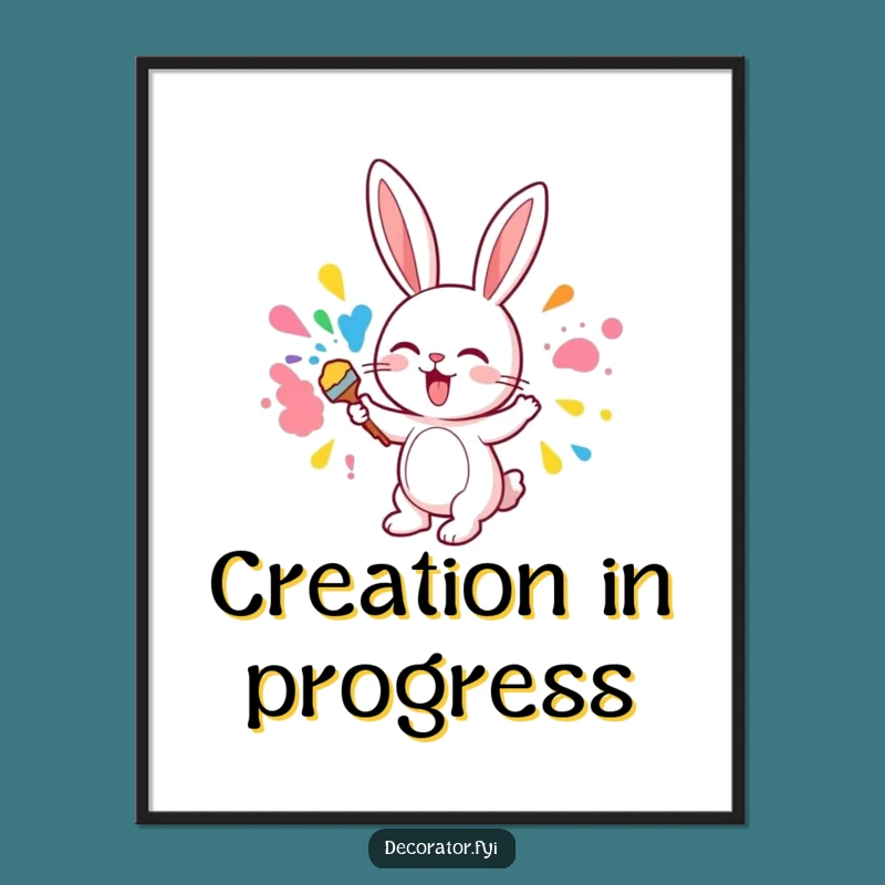 Funny Cute Bunny Painting Digital Art, Hilarious Printable Decor, Colorful Bunny Art