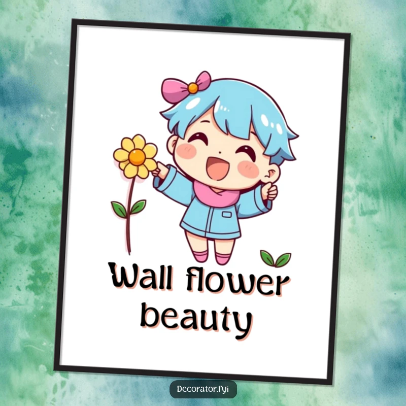 Funny, high-resolution digital art of a character placing a flower on a wall, full of warmth and charm.