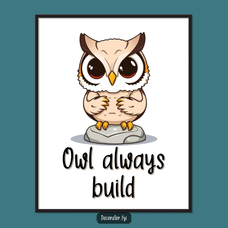 Funny Determined Owl Digital Art: Instant Humor for Your Walls