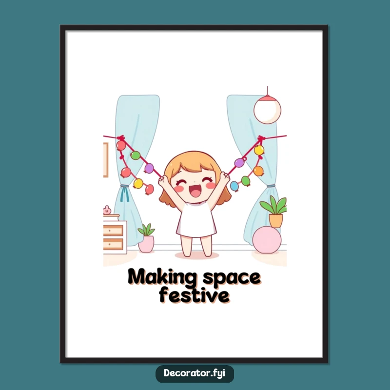 Funny Happy Character Digital Art: Garland Decorating Download, Instant Funny Gift