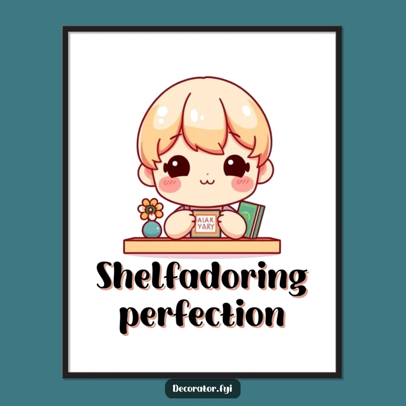 Funny Home Bliss Art Print: Cheerful Shelf Admirer - Humorous Digital Decor, Perfect Gift!