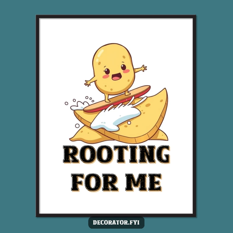 Funny Potato Surfing Chip Digital Art: Hilarious Determined Decor for Adventurous Spaces