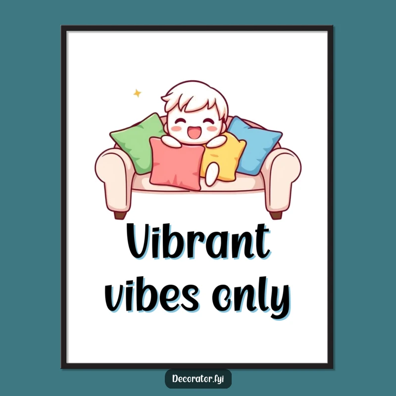 Funny Sofa Print: Character Arranging Cushions, Instant Chic Decor Gift