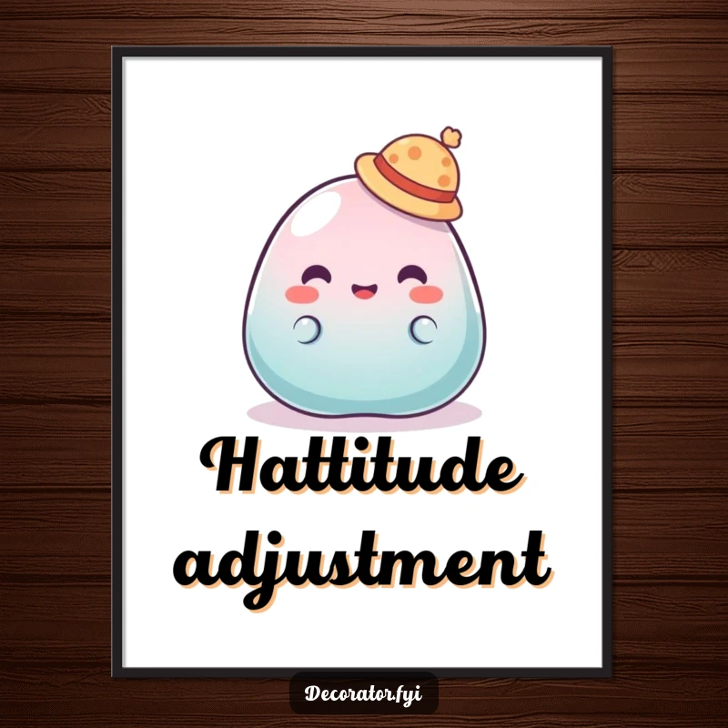 Funny digital art print of a wobbly jelly blob comically trying to wear a tiny hat, ready for instant download.