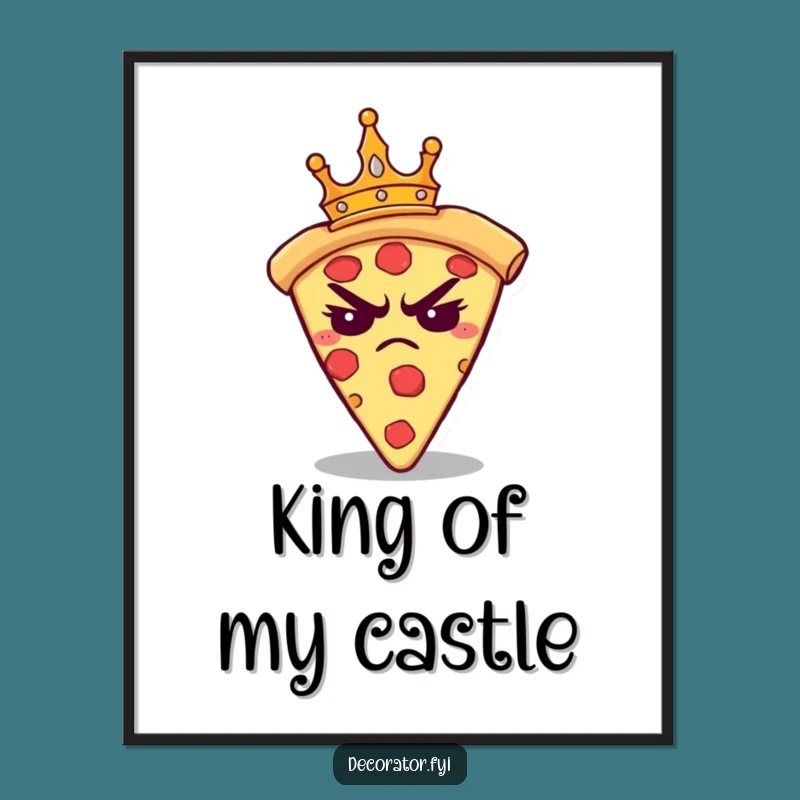 Funny Grumpy Pizza Crown Digital Art: Hilarious Annoyed Foodie Decor for Regal Spaces