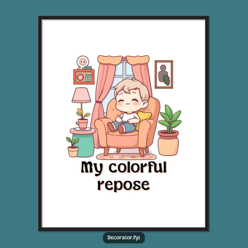 Funny Peaceful Abode Art Print: Relaxed Character - Humorous Digital Decor, Perfect Gift!