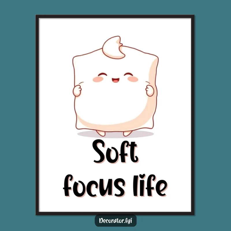 Funny Comfort Print: Happy Pillow Fluffer Character, Instant Cozy Decor Gift