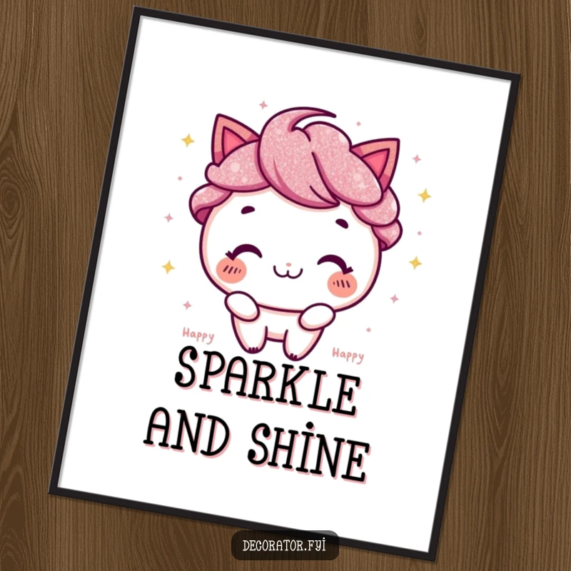 Funny Digital Art Print: Happy character with a wide smile, scattering sparkling glitter.
