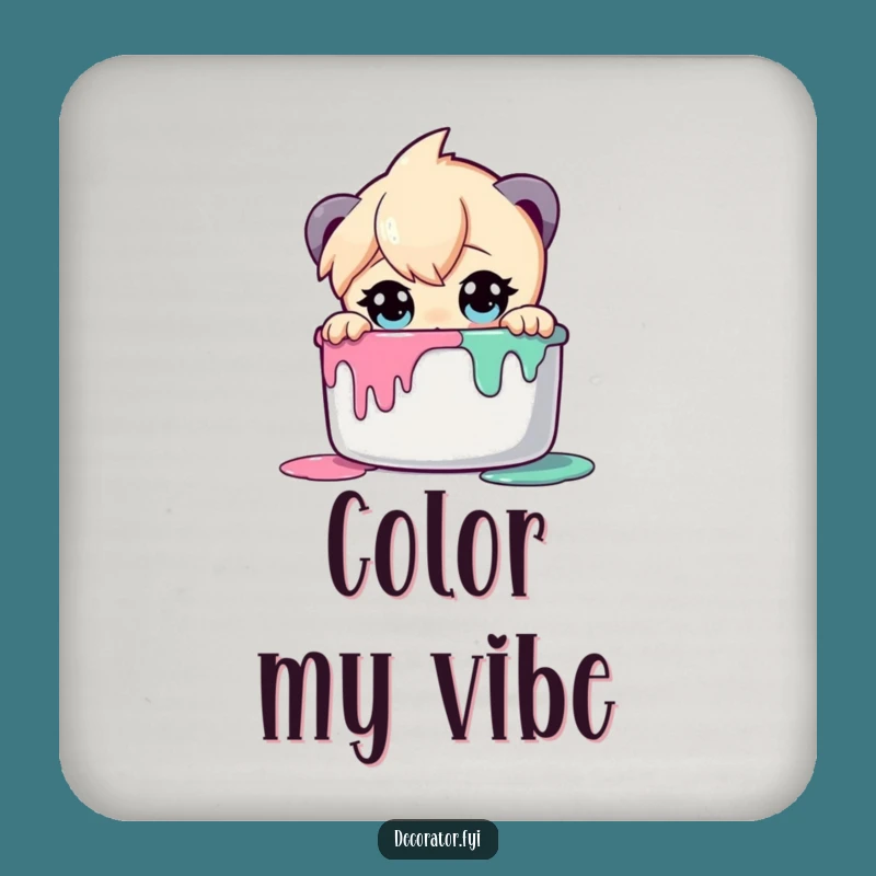 Funny Art Coaster: Curious Character & Paint Pot, Unique Funny Gift