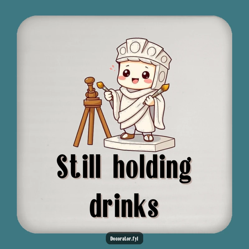 Funny Art Coaster: Mischievous Statue Character, Unique Funny Gift