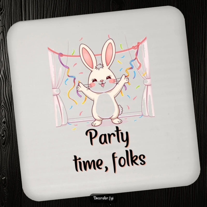 Funny bunny enthusiastically hanging streamers, protecting surfaces with festive cheer, a delightful and functional funny gift.