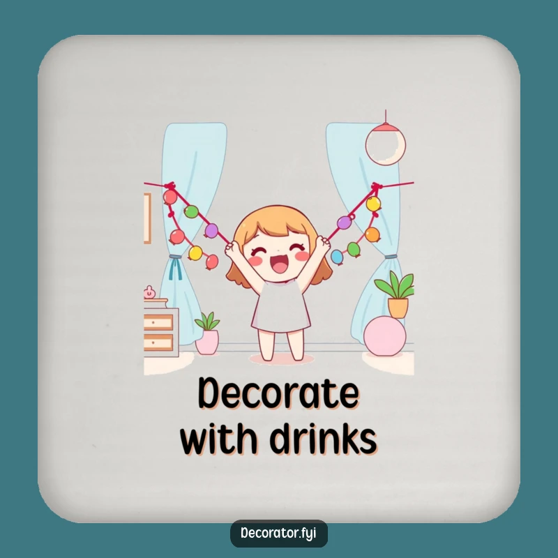 Funny Happy Character Coaster: Garland Decorating Style, Unique Funny Gift