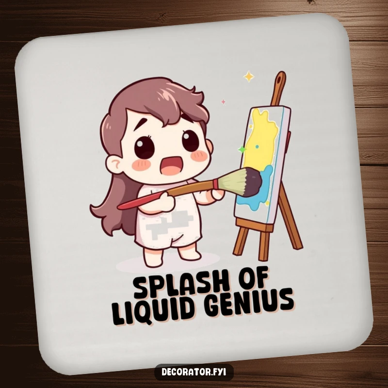 Funny Coaster: A surprised character artistically applies a splash of color with a giant paintbrush.
