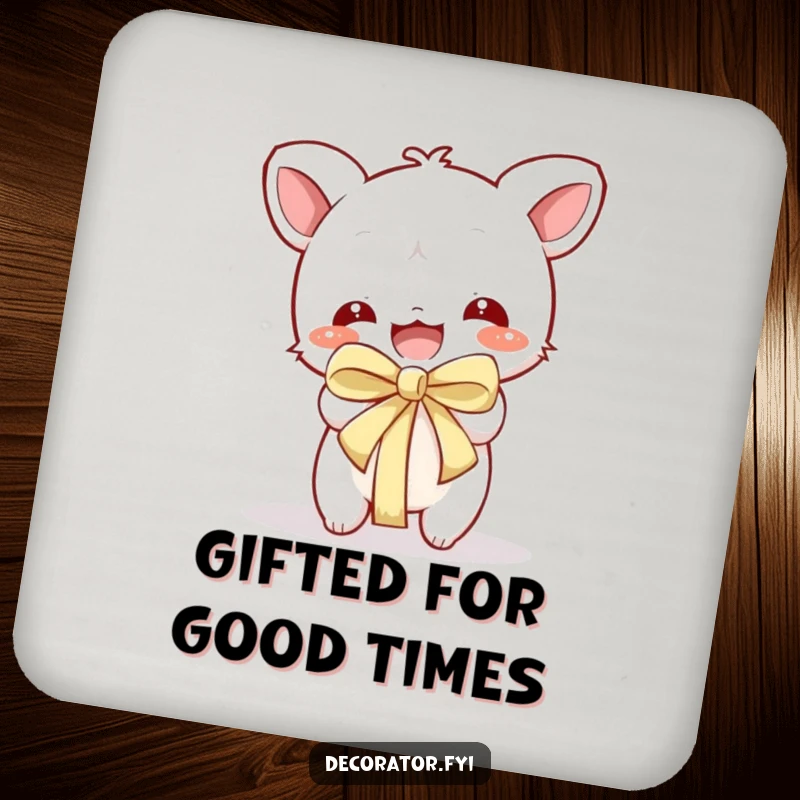 Funny Drink Coaster: Character happily unwrapping a gift, adding a playful touch.