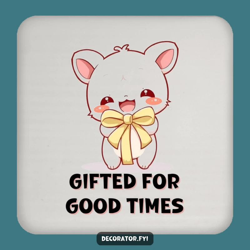 Funny Drink Coaster: Playful Character Unwrapping Gift, Protects Surfaces Hilariously