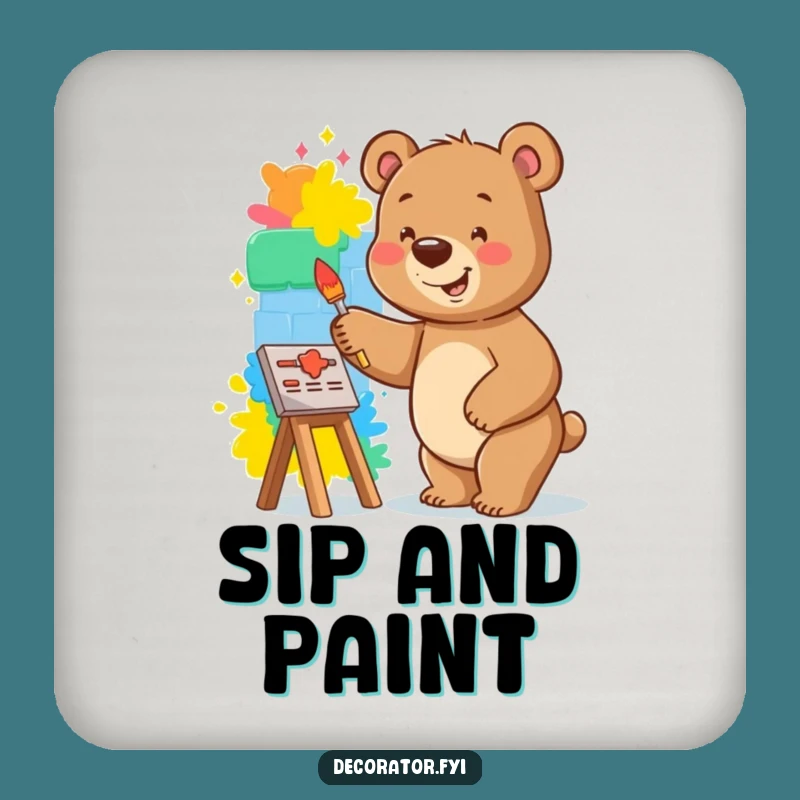 Funny Bear Coaster Set: Protect Surfaces with Hilarious Painter Art!