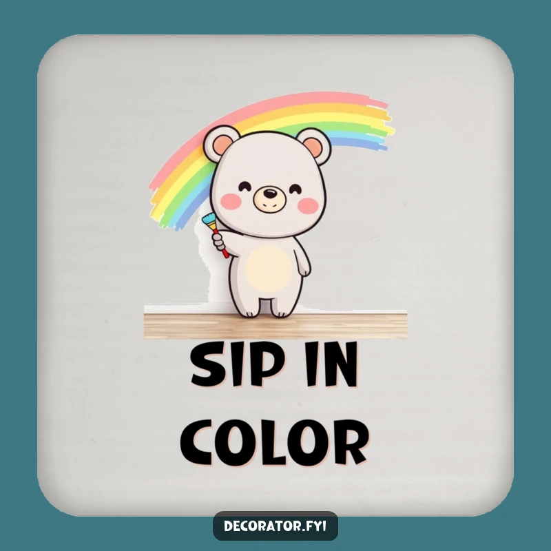 Funny Bear Painter Coaster - Protect Surfaces & Hilarious Gift