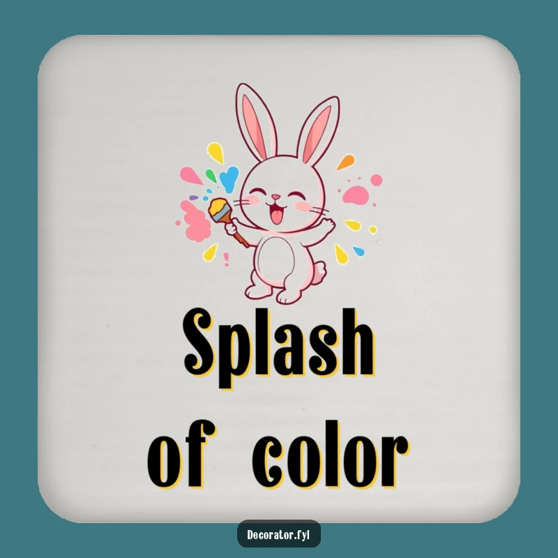 Funny Cute Bunny Painting Coaster, Hilarious Art Decor, Colorful Bunny Table Saver
