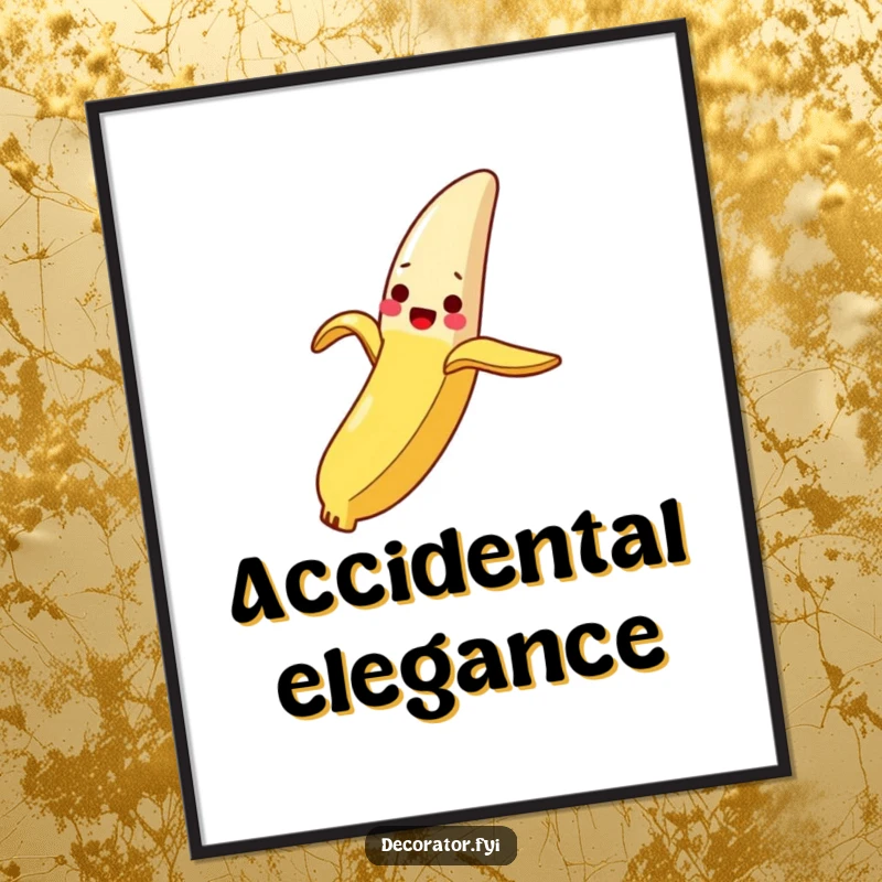 Funny Poster: A delighted banana peel slides gracefully down a slippery breadstick, bringing humorous charm to any wall.