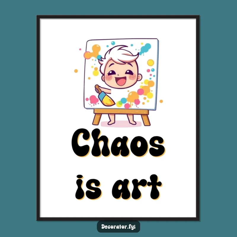 Funny Art Class Poster: Happy Character Splattering Paint, Whimsical Decor Gift
