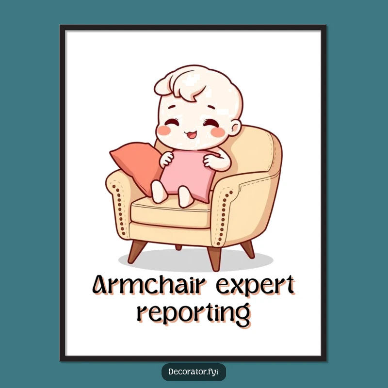 Funny Decor Poster: Beaming Character's Stylish Armchair Art for Humorous Walls