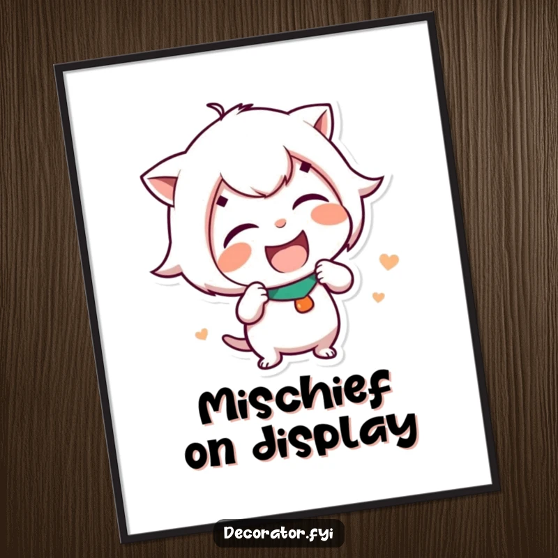 Funny Poster of a small, mischievous character erupting in giggles while strategically placing a funny sticker with playful intent.